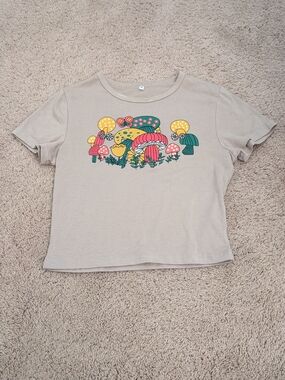 Women's Mushroom Graphic Tee - Beige